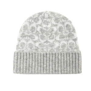 Coach Women's Chalk Metallic Signature C Jacquard Soft Rib knit Cuff Beanie hat